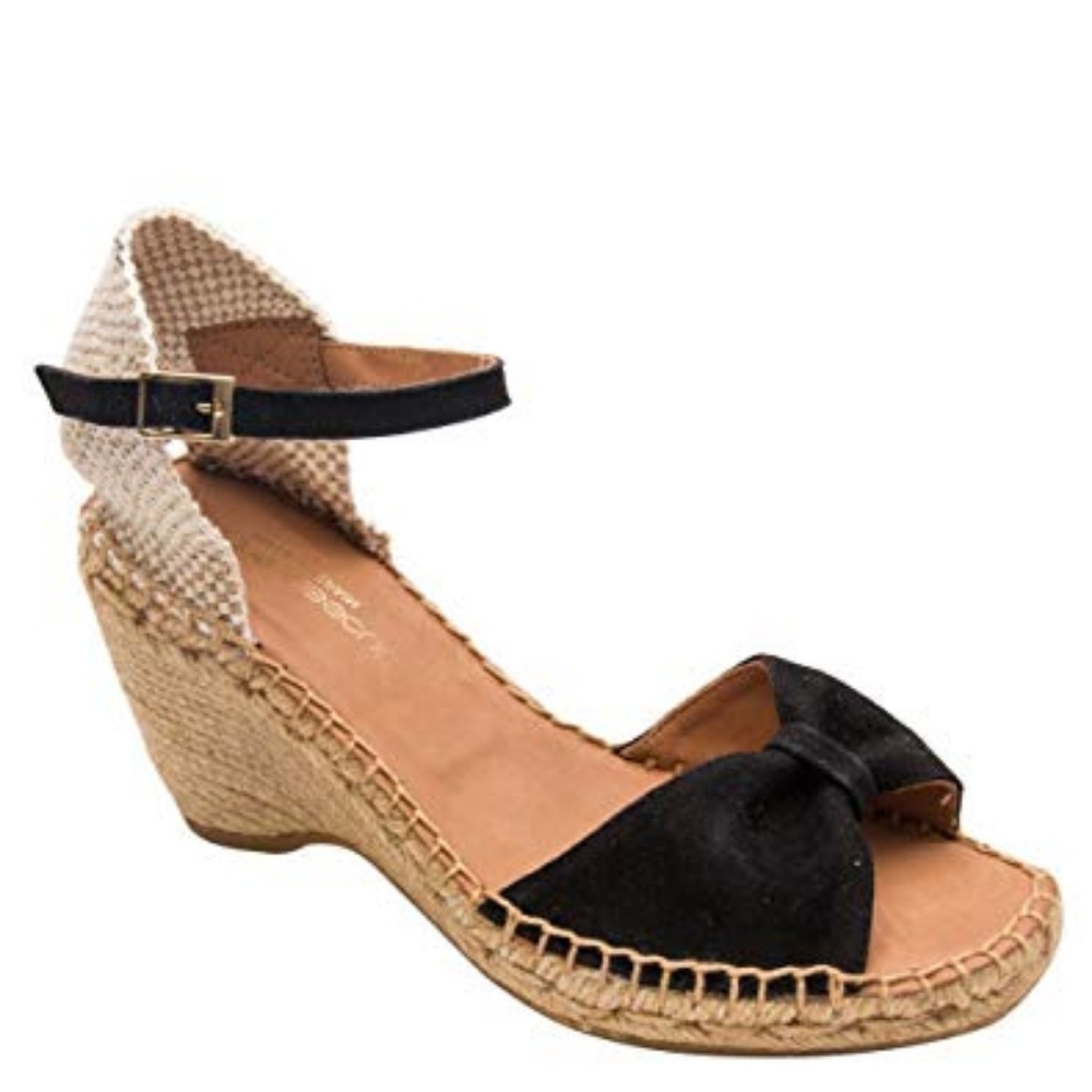 NWB Black Suede Espadrilles Wedge Sandals